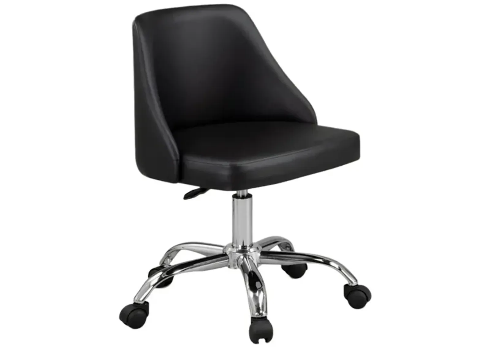 Yim 22 Inch Adjustable Swivel Office Chair, Black Faux Leather, Chrome Base - Benzara