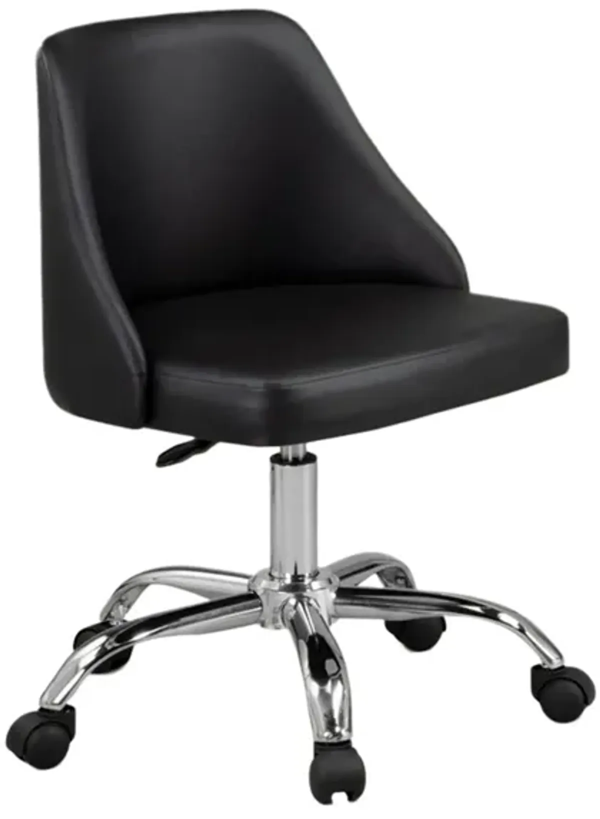 Yim 22 Inch Adjustable Swivel Office Chair, Black Faux Leather, Chrome Base - Benzara