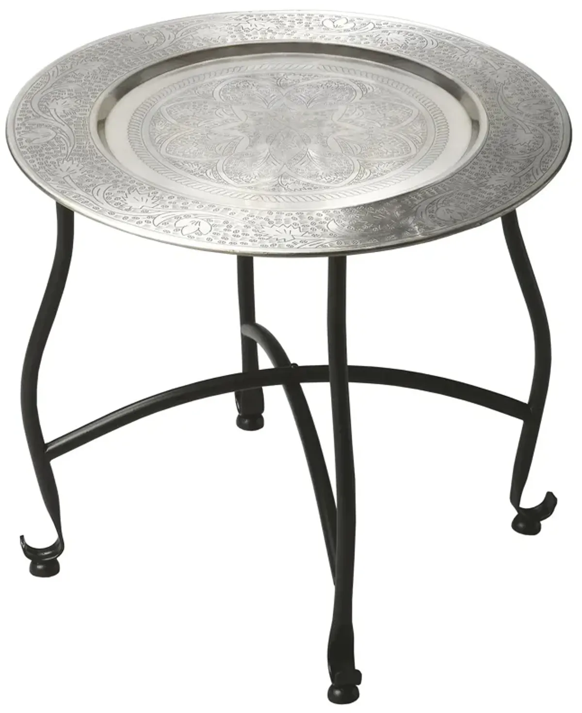 Homezia 14" Black And Silver Aluminum Round End Table