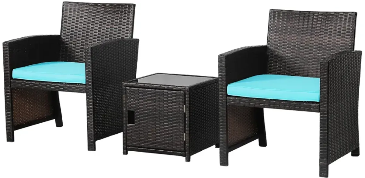 3 Pieces Patio Wicker Furniture Set with Storage Table and Protective Cover