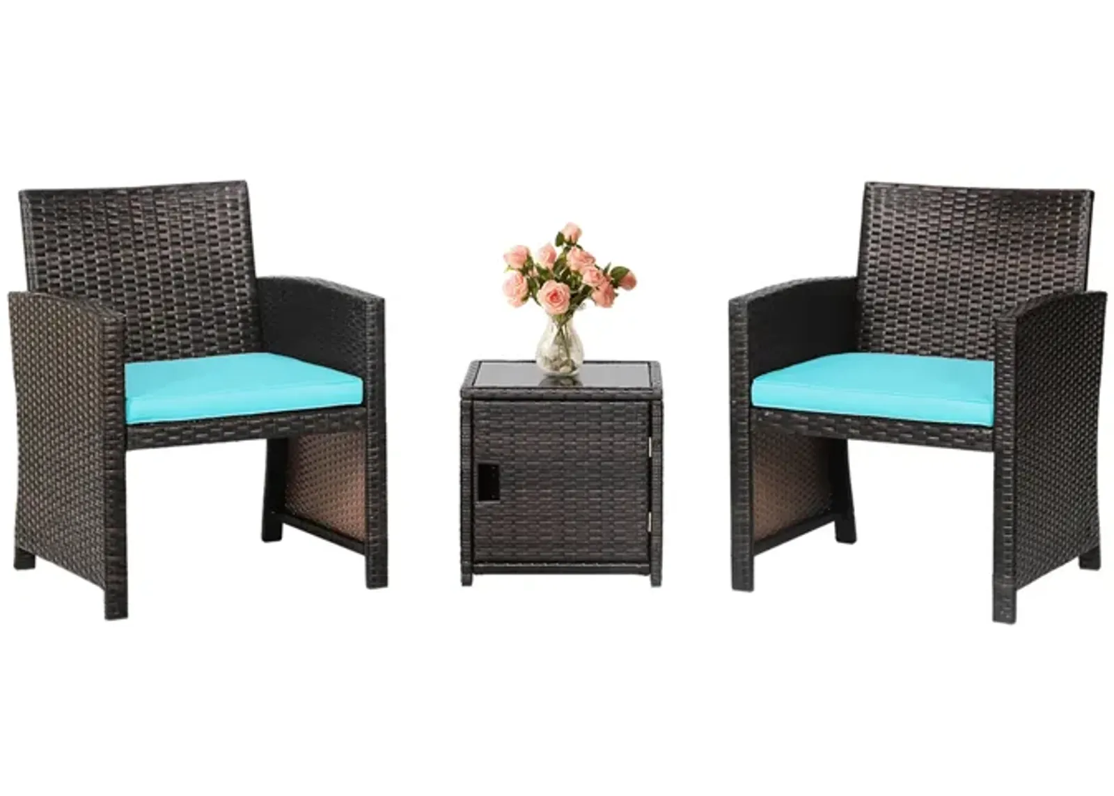 3 Pieces Patio Wicker Furniture Set with Storage Table and Protective Cover