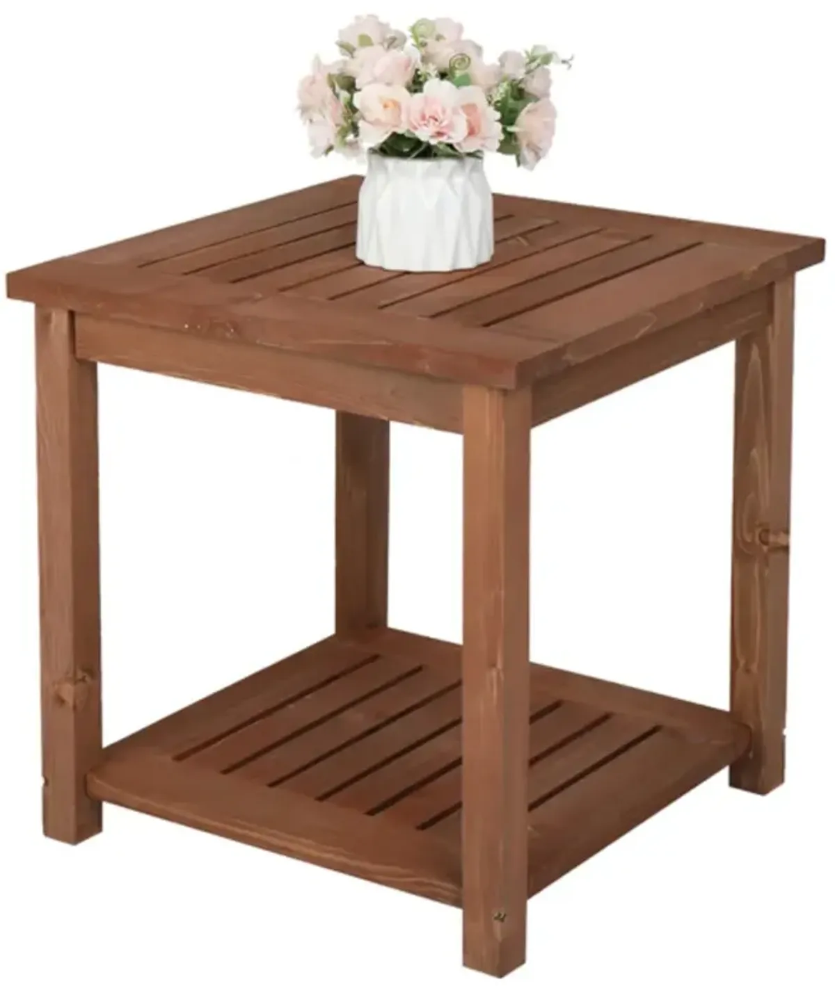 Square Wood Side Table in Carbonized Finish for Living Room and Patio