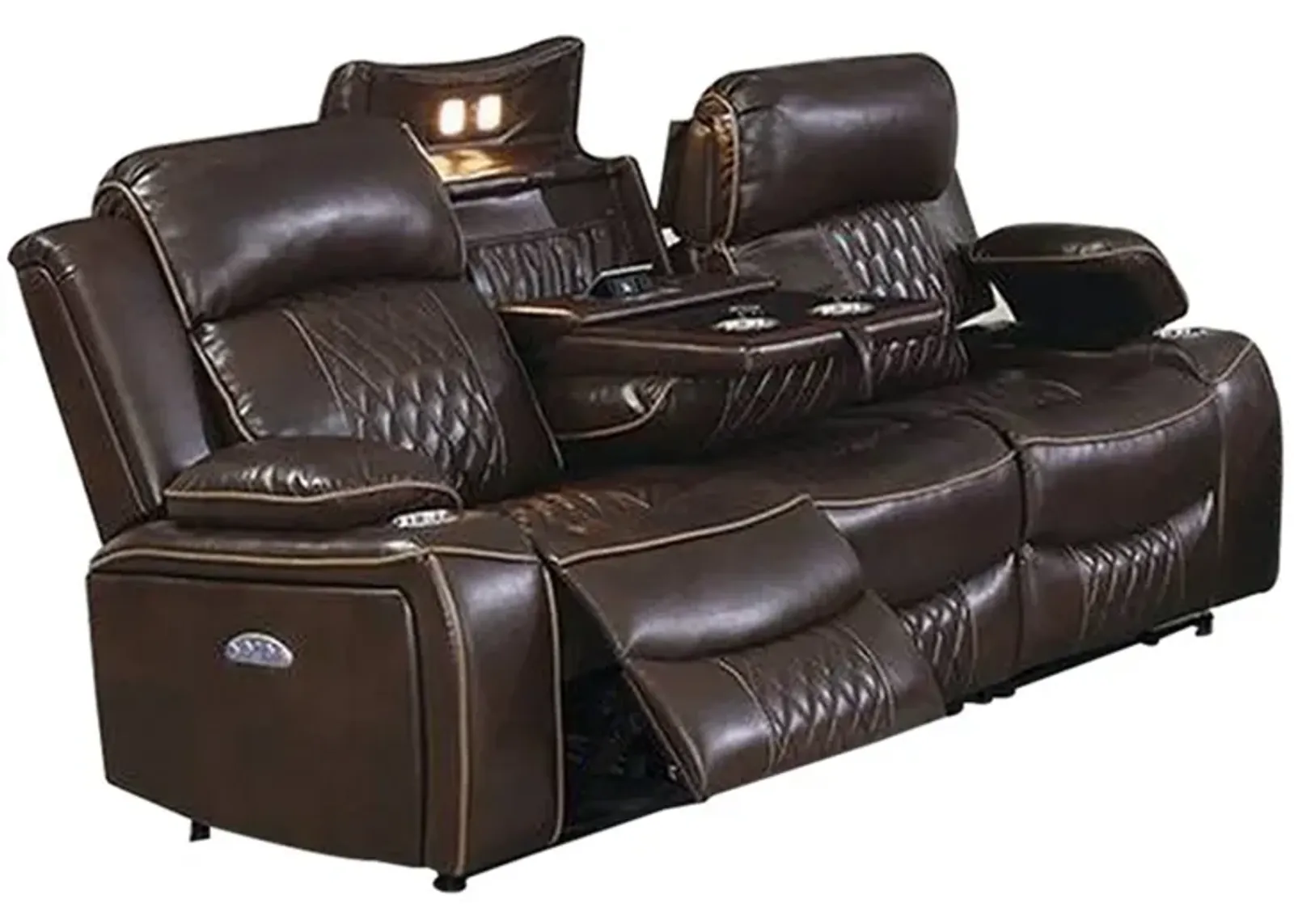 Seda 80 Inch Power Reclining Sofa, USB Port, Dark Brown Vegan Faux Leather - Benzara