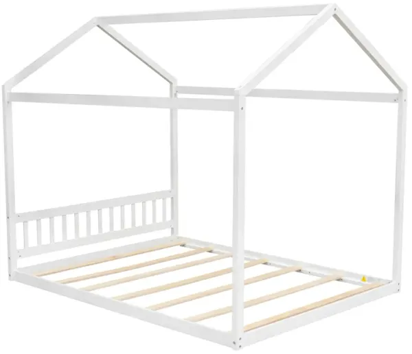 Whisen Queen Size Wooden House Bed, Minimalist Style Montessori Bed - Gray