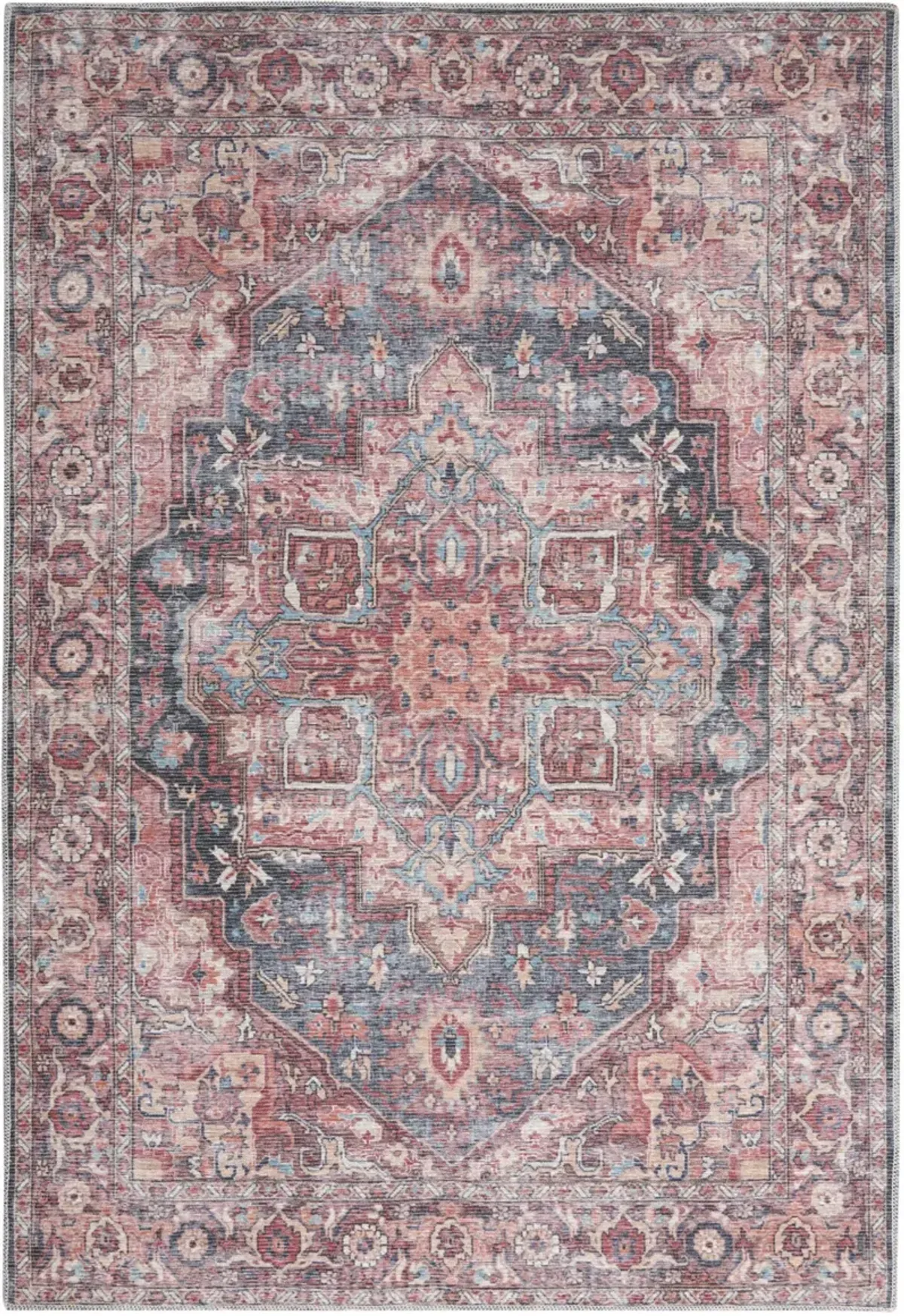 5 X 7 Multicolor Oriental Power Loom Distressed Washable Area Rug