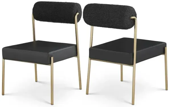 Meridian Furniture Carly Black Vegan Leather Seat / Boucle Fabric Back Dining Chair, Set of 2