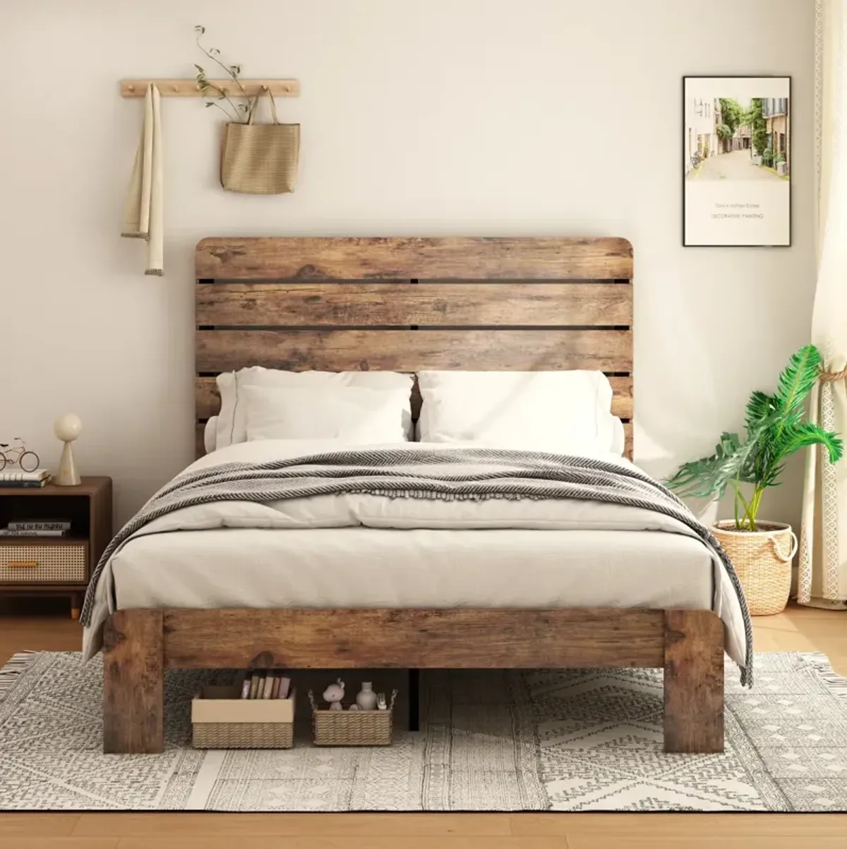 King Size Wood Platform Bed Frame with Storage