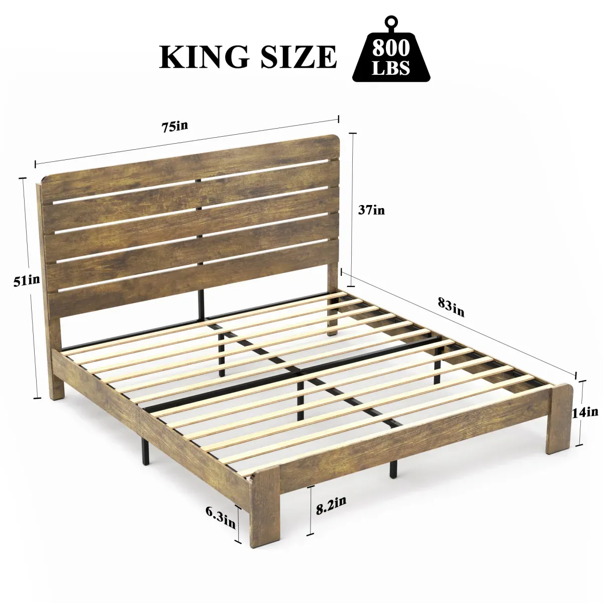 King Size Wood Platform Bed Frame with Storage