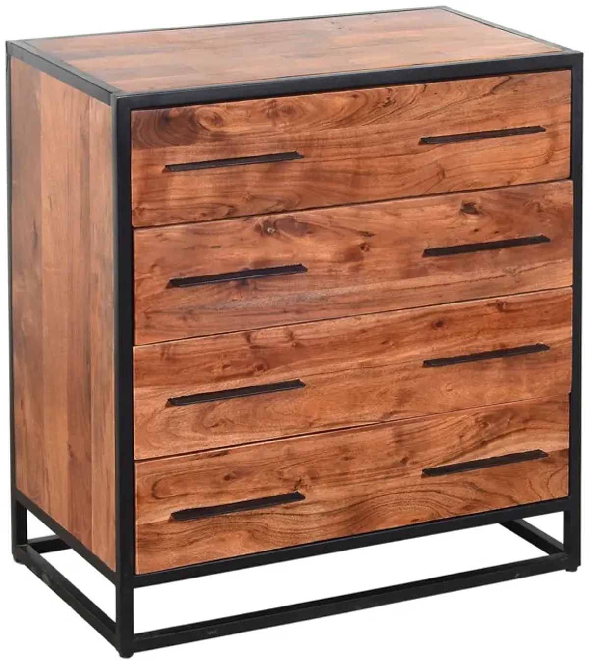 Handmade Dresser with Grain Details and 4 Drawers, Brown and Black-Benzara