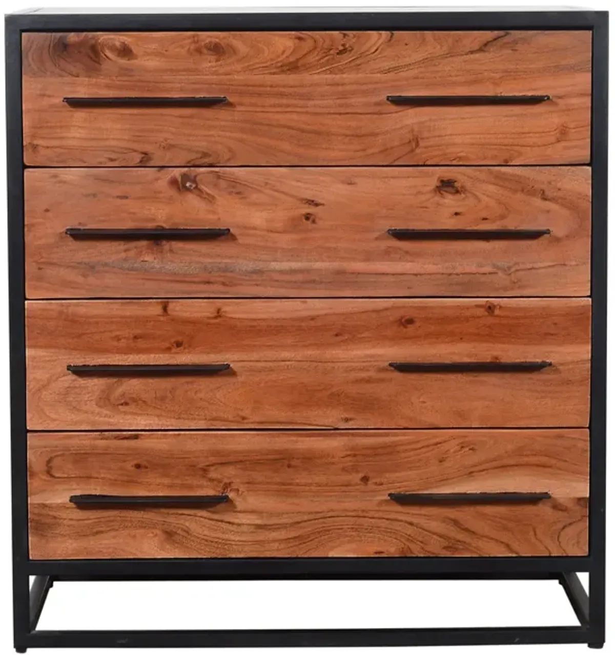 Handmade Dresser with Grain Details and 4 Drawers, Brown and Black-Benzara