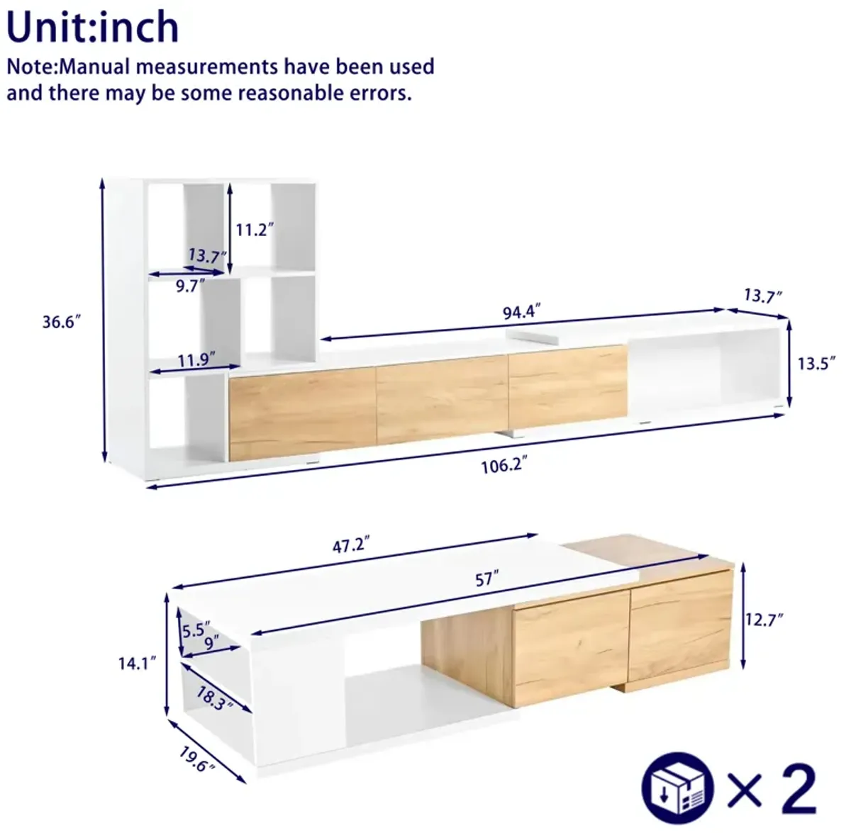 Merax Extendable TV Stand and Coffee Table Set of 2