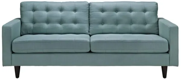 Empress Upholstered Sofa: Exquisite Design, Tufted Buttons, Luxurious Cushions, Elegant Armrests, Sturdy Wooden Legs, Bonded Leather Upholstery