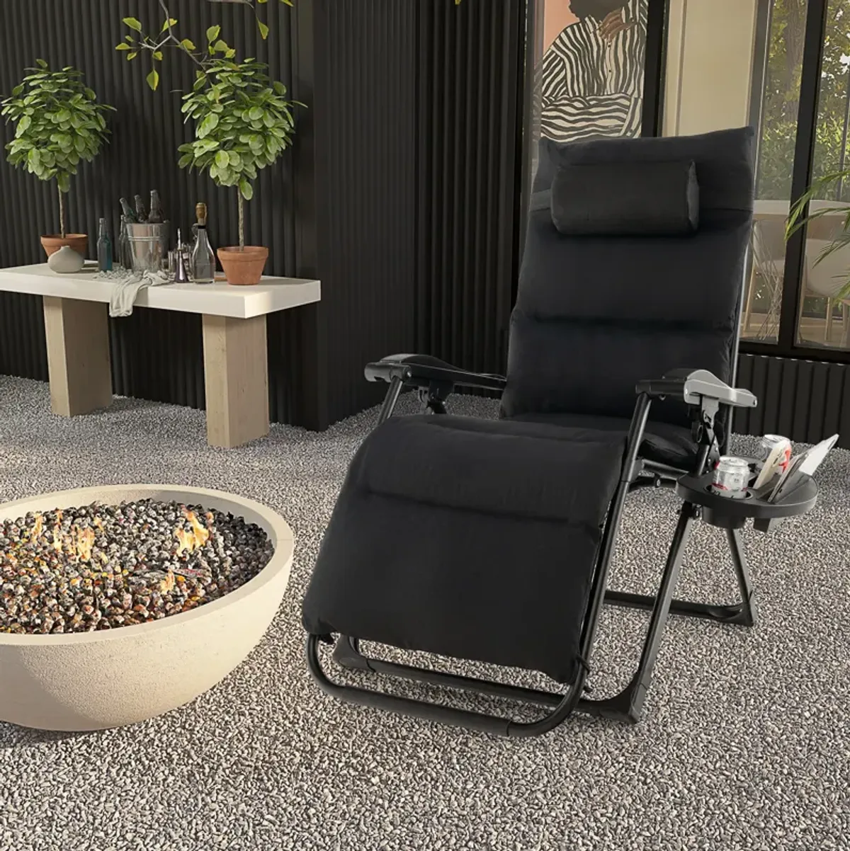 Adjustable Metal Zero Gravity Lounge Chair with Removable Cushion and Cup Holder Tray