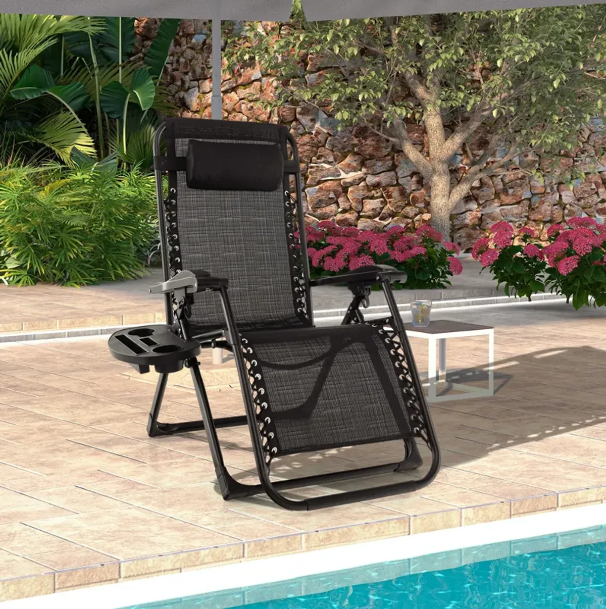 Adjustable Metal Zero Gravity Lounge Chair with Removable Cushion and Cup Holder Tray