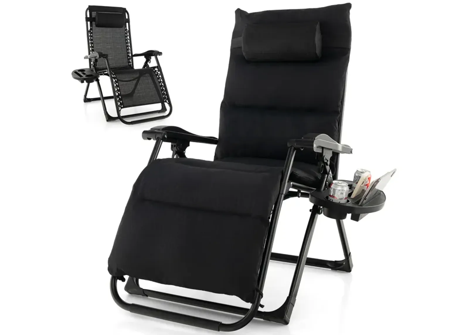 Adjustable Metal Zero Gravity Lounge Chair with Removable Cushion and Cup Holder Tray