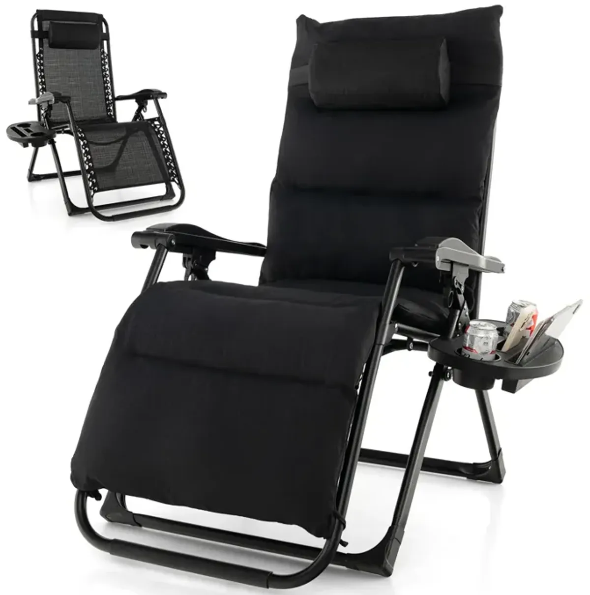 Adjustable Metal Zero Gravity Lounge Chair with Removable Cushion and Cup Holder Tray