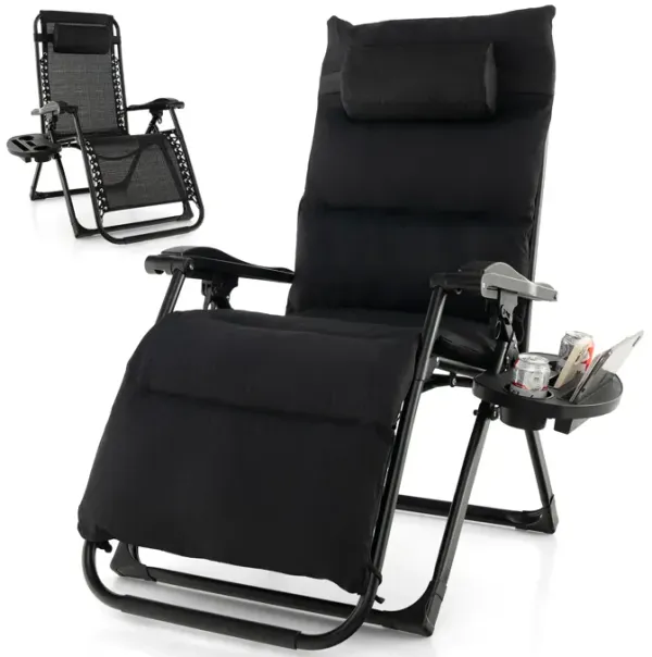 Adjustable Metal Zero Gravity Lounge Chair with Removable Cushion and Cup Holder Tray