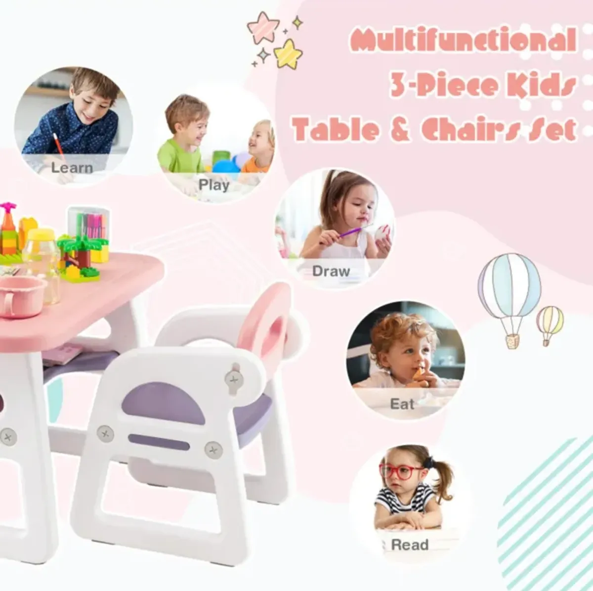 Hivvago Kids Table and Chair Set with Building Blocks