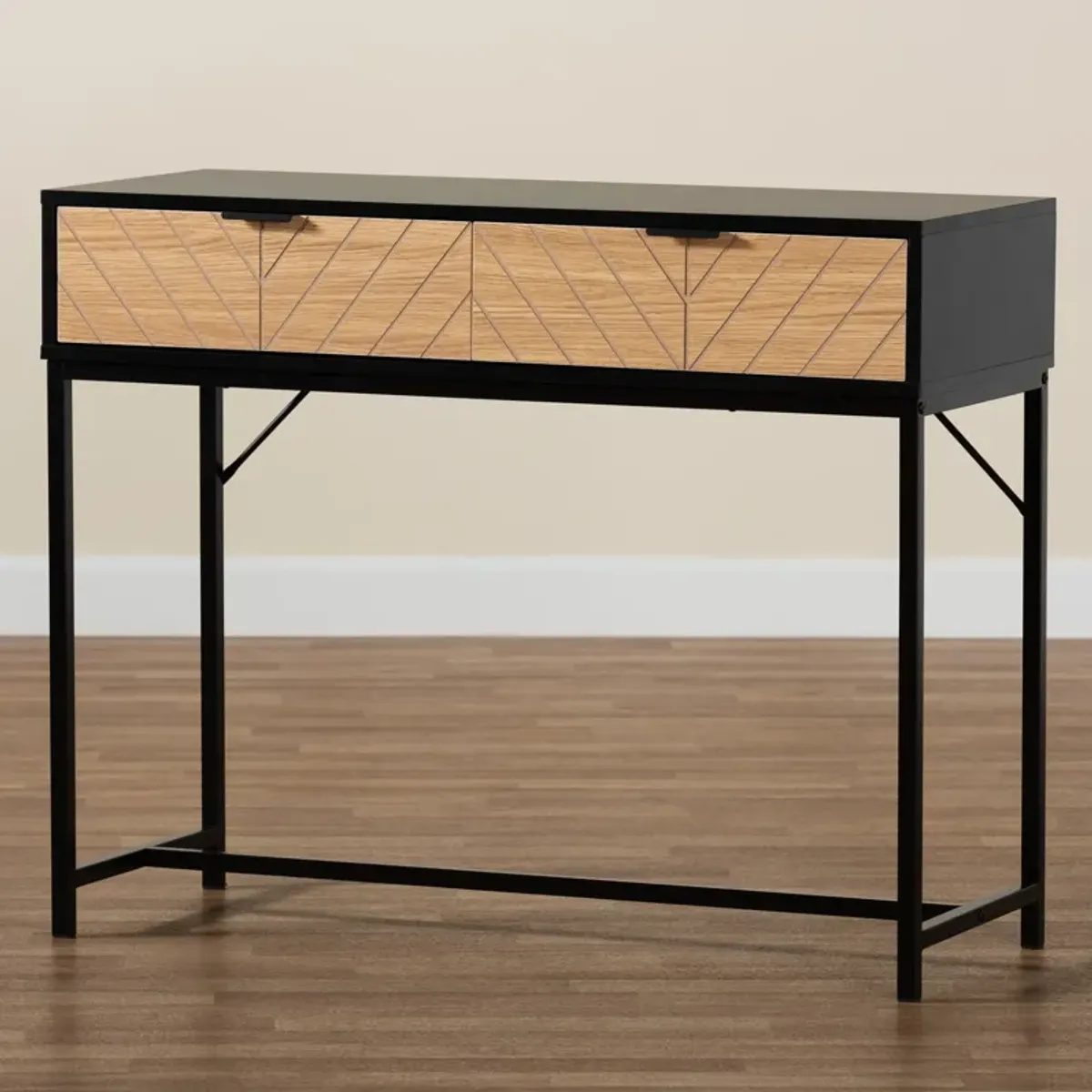 Baxton Studio Jacinth Two Tone Black And Natural Brown Finished Wood 2 Drawer Console Table