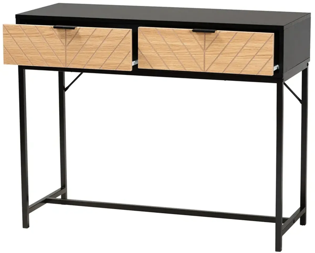 Baxton Studio Jacinth Two Tone Black And Natural Brown Finished Wood 2 Drawer Console Table