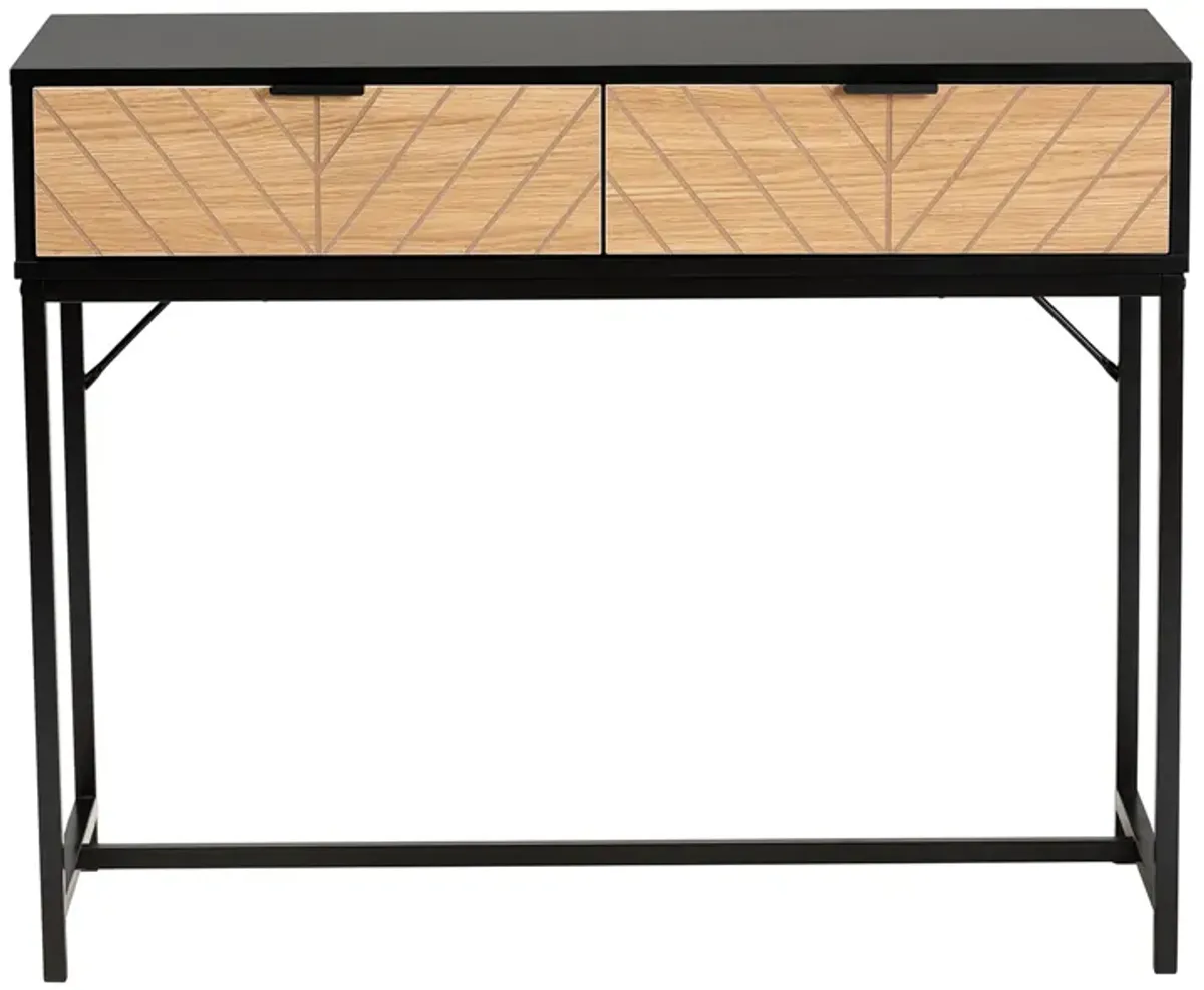 Baxton Studio Jacinth Two Tone Black And Natural Brown Finished Wood 2 Drawer Console Table