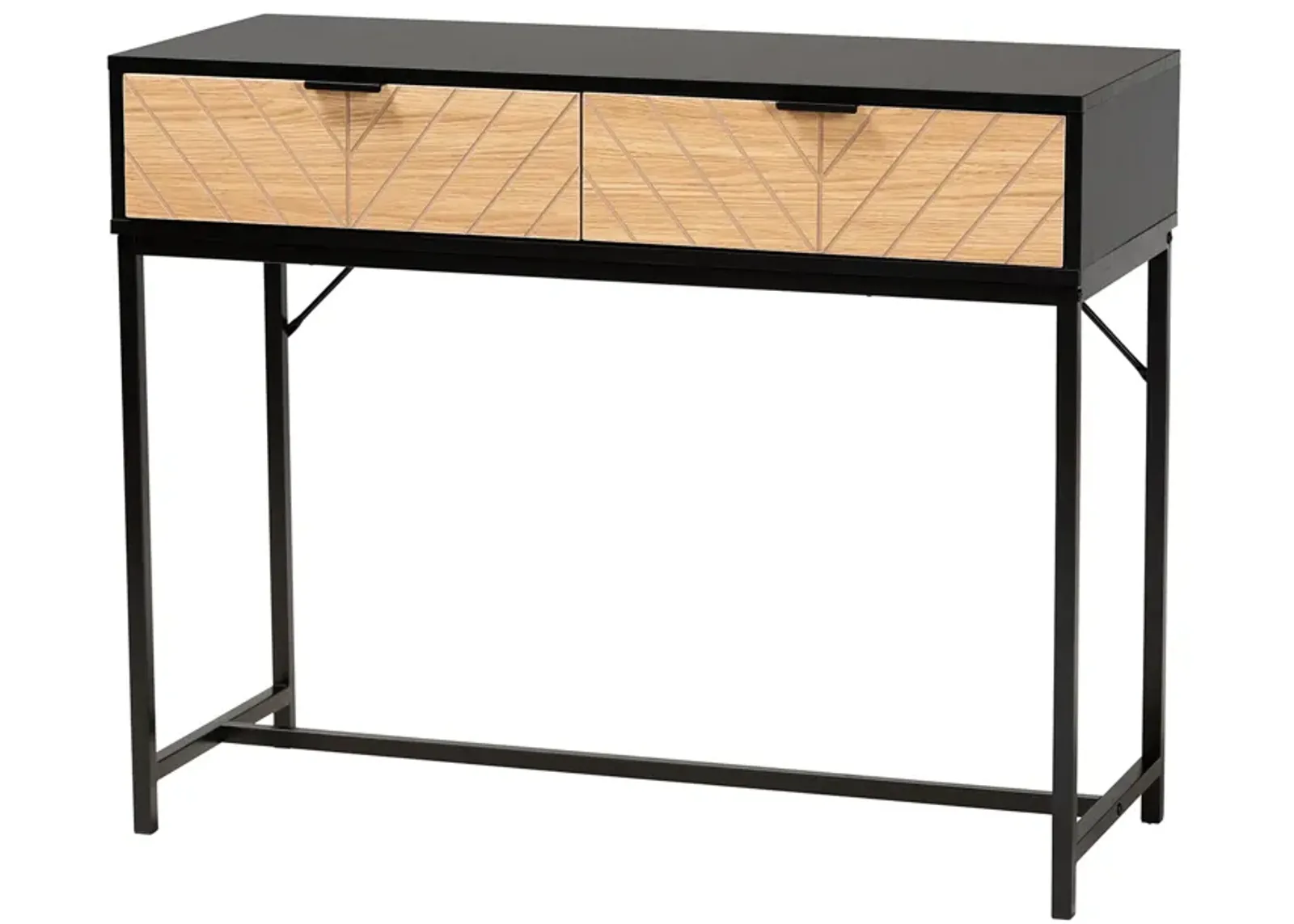 Baxton Studio Jacinth Two Tone Black And Natural Brown Finished Wood 2 Drawer Console Table