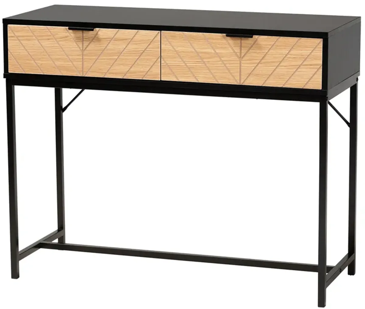 Baxton Studio Jacinth Two Tone Black And Natural Brown Finished Wood 2 Drawer Console Table