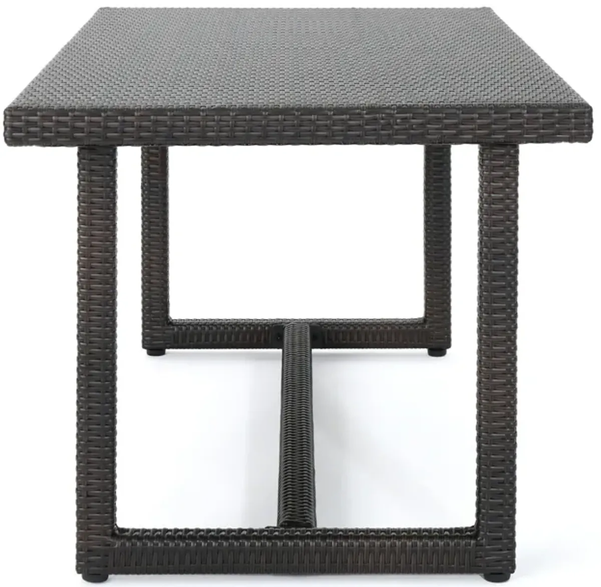 Sanie Outdoor Dining Table, 59 Inch Top, Iron Frame, Brown Resin Wicker