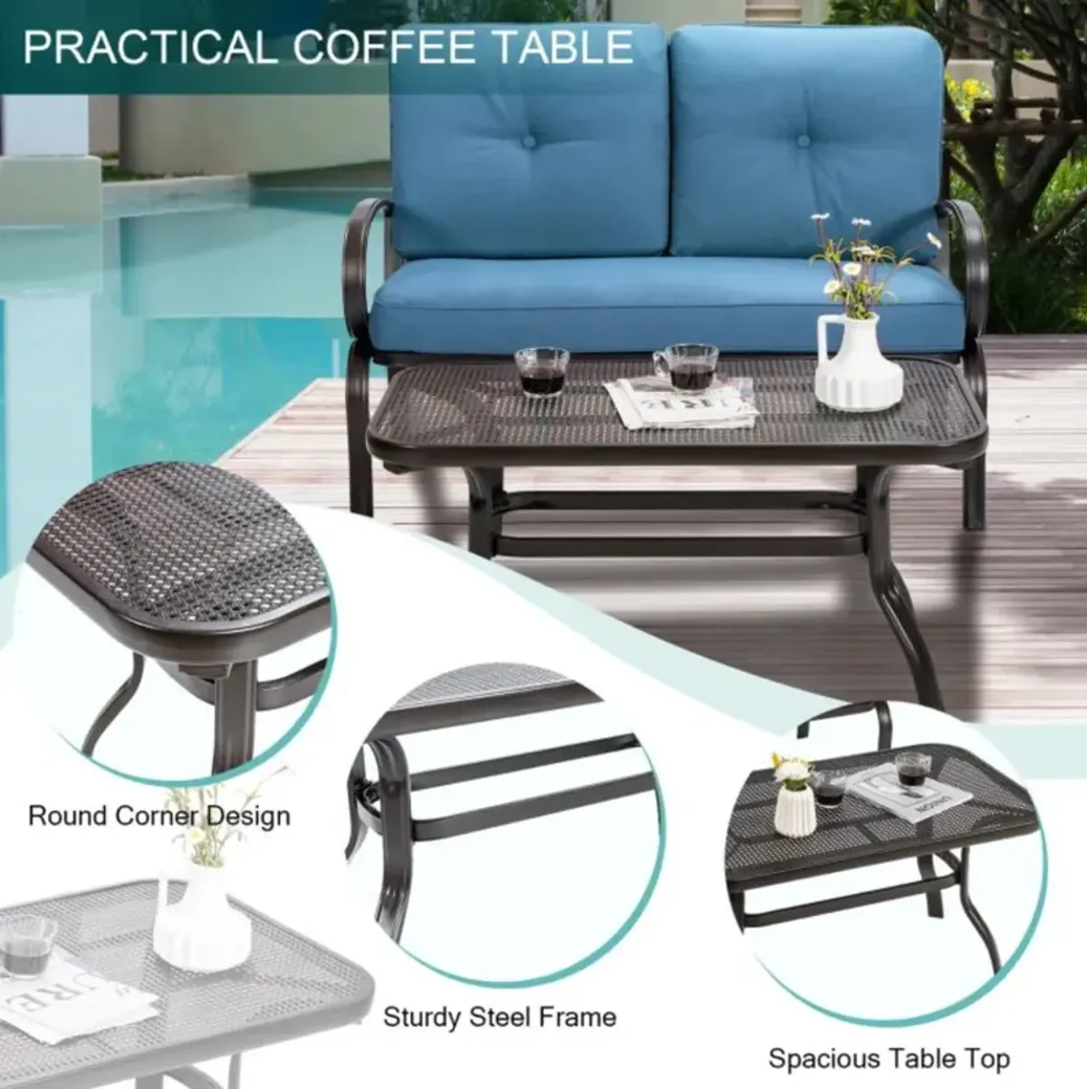 Hivvago 2 Pieces Patio Outdoor Cushioned Coffee Table Seat