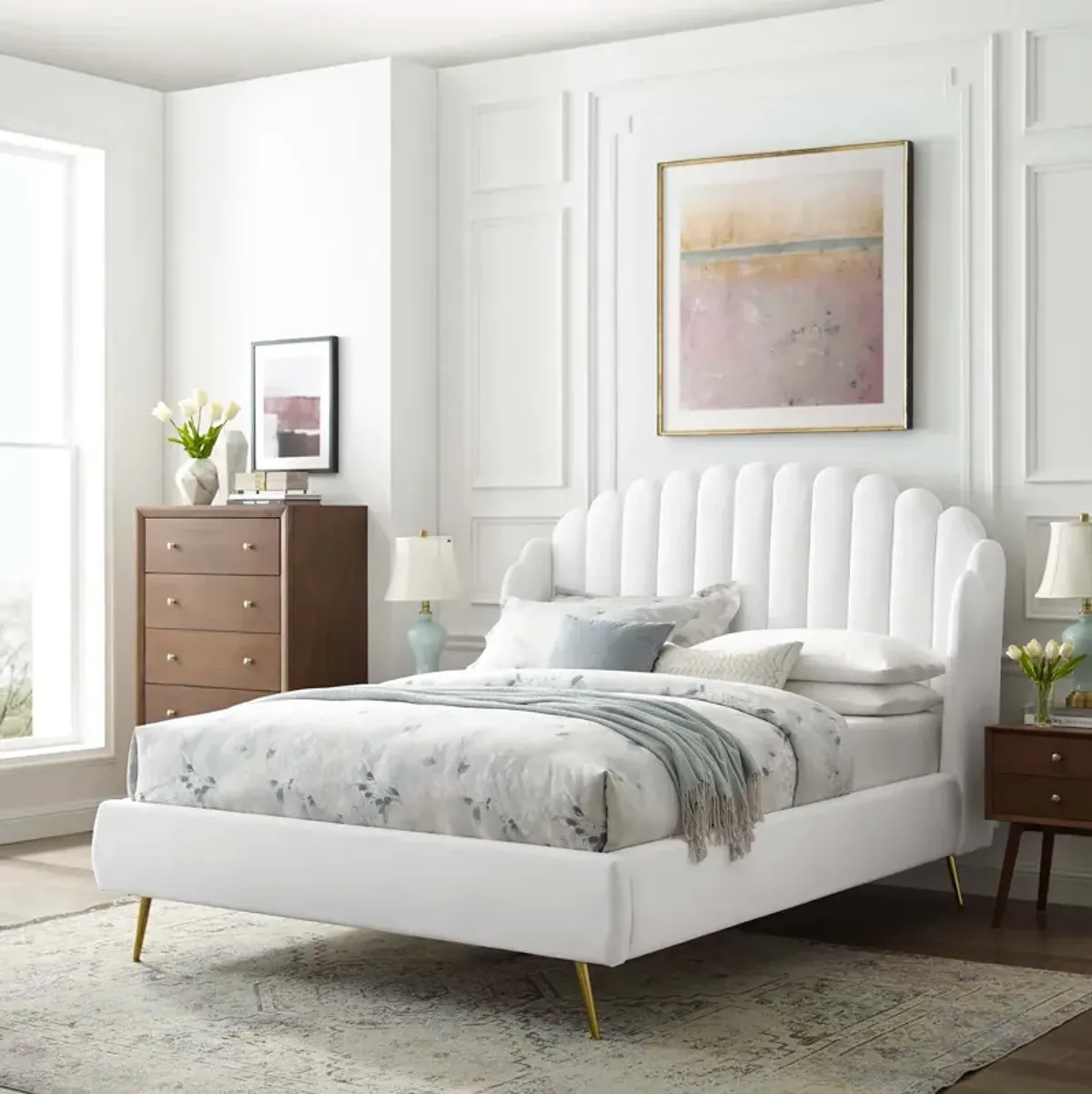 Modway - Lana Queen Performance Velvet Wingback Platform Bed