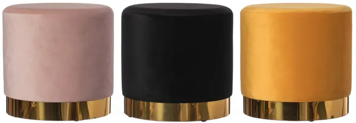 Modern Round Velvet Fabric Standard Ottoman Stool with Gold Base, Dark Green