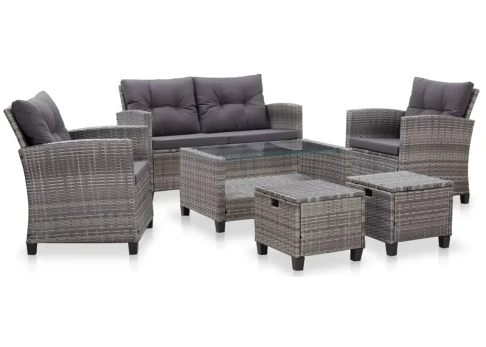 vidaXL 6 Piece Garden Sofa Set with Cushions Poly Rattan Dark Gray