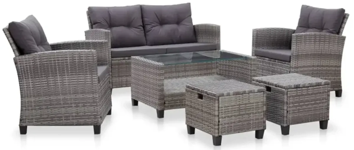 vidaXL 6 Piece Garden Sofa Set with Cushions Poly Rattan Dark Gray