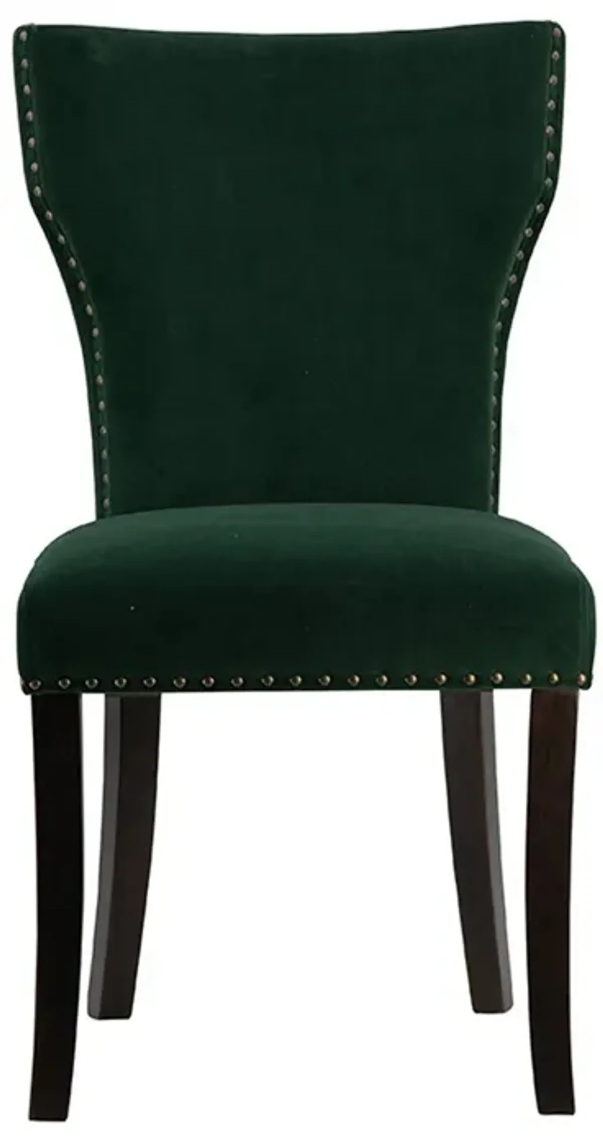 Devi 25 Inch Curved Dining Chair, Green Velvet Upholstery, Nailhead Trim - Benzara