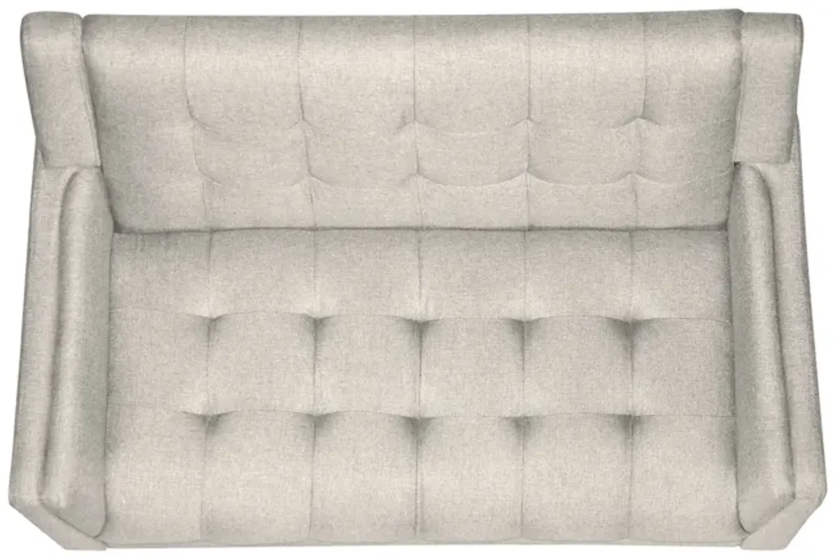 Loveseat Settee, 53 Inch, Tufted Waffle Stitch, Solid Wood, Beige Polyester - Benzara