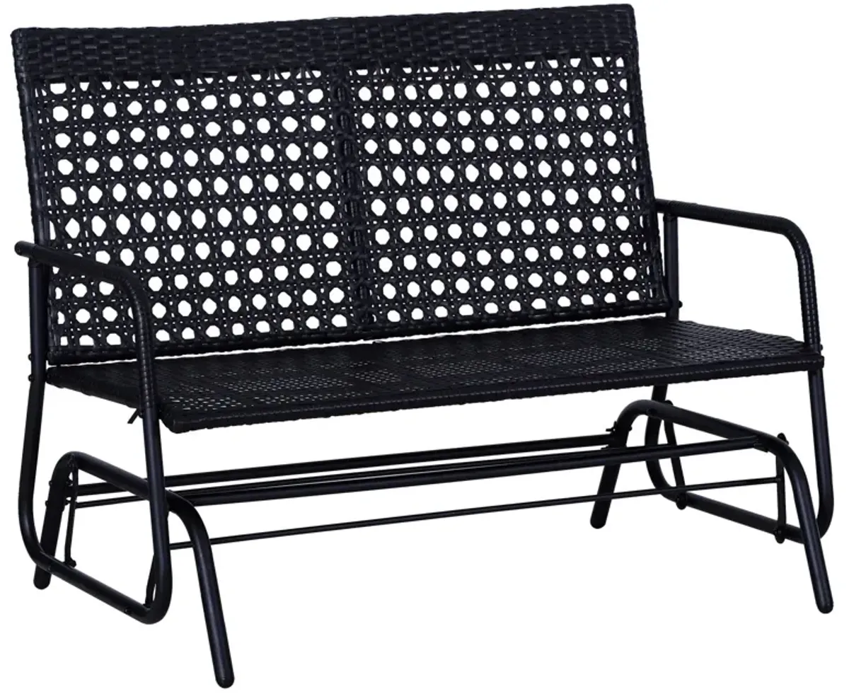 Outdoor Rocking Duo: Black 2-Person Wicker Glider Bench with Cushions