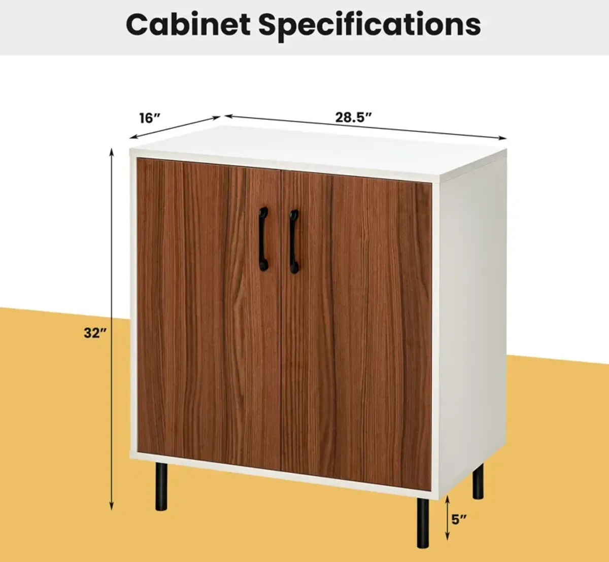 Wood Buffet Side Cabinet with 2 Doors and 5-Position Adjustable Shelf-Walnut