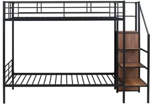 Space-Saving Metal Bunk Bed with Side Storage Stairs and Closet