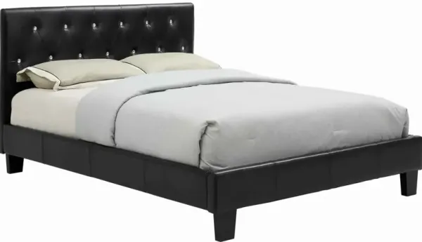 Low Profile California King Size Bed with Button Tufted Headboard, Black - Benzara