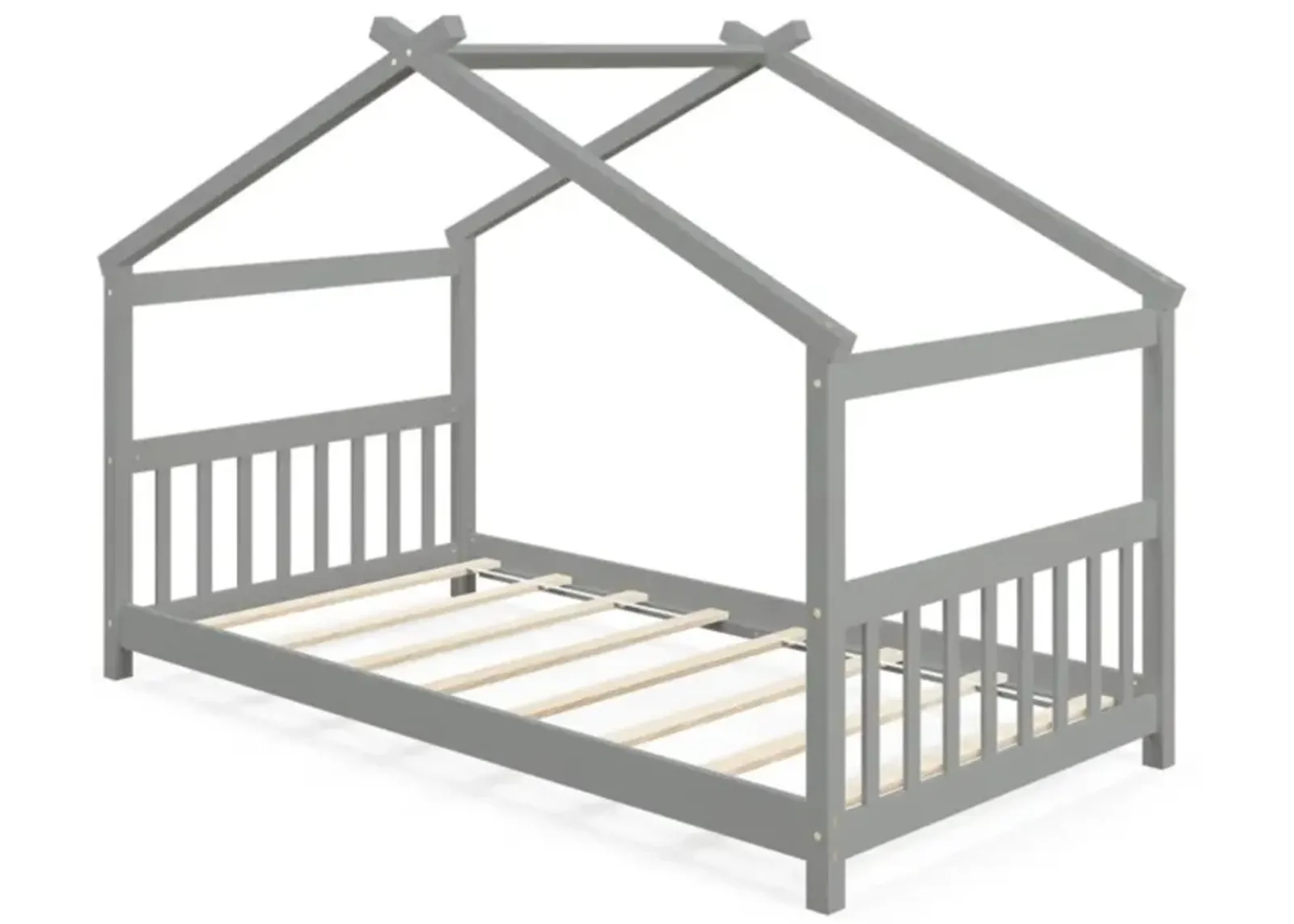 Hivvago Twin Size Wooden House Bed with Roof