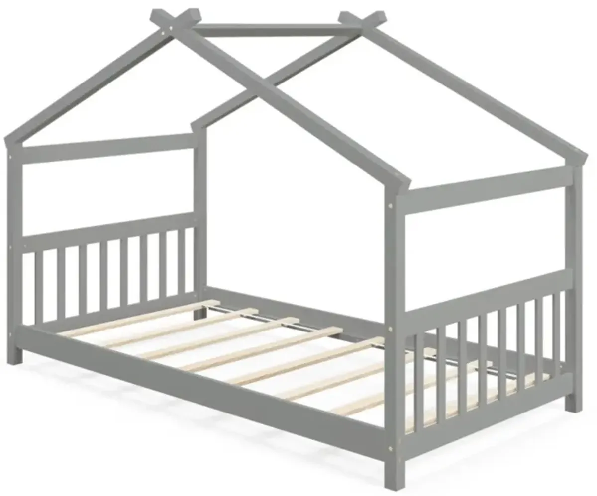 Hivvago Twin Size Wooden House Bed with Roof