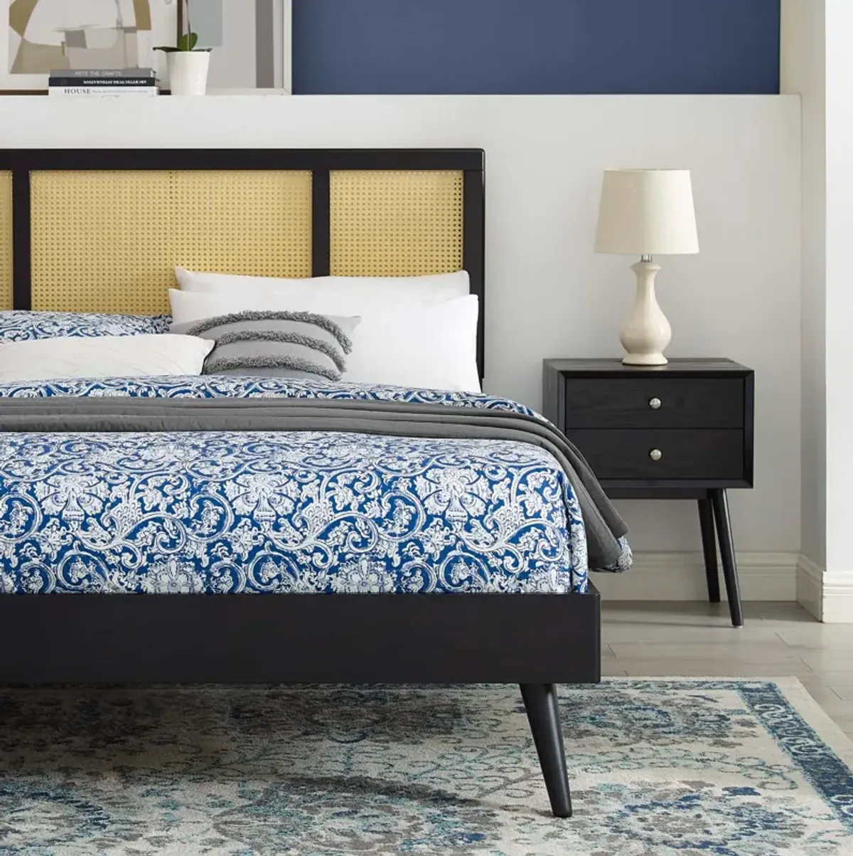 Modway - Kelsea Cane and Wood Queen Platform Bed with Splayed Legs