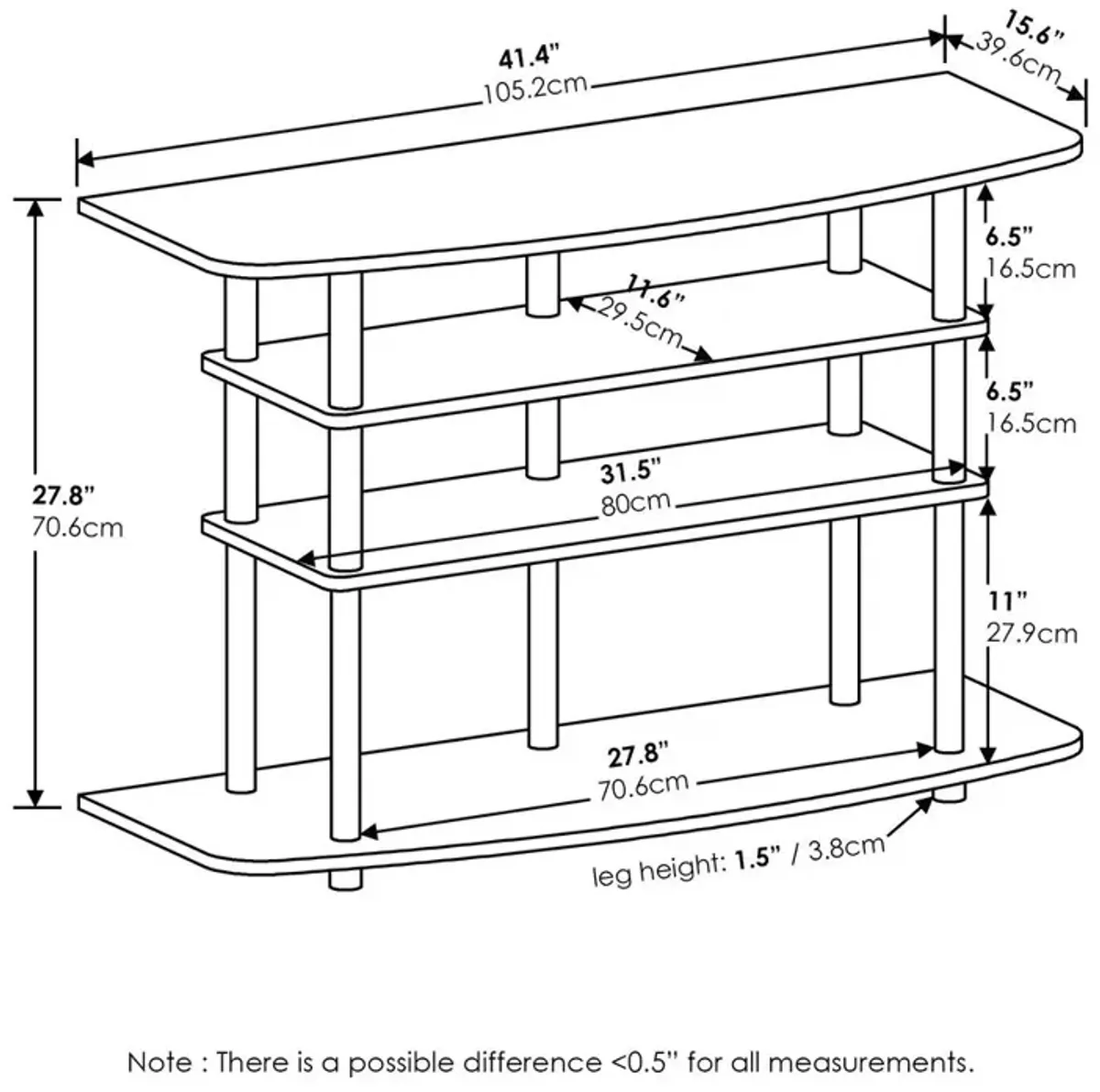 Furinno Frans Turn-N-Tube 4-Tier TV Stand for TV up to 46, White Oak