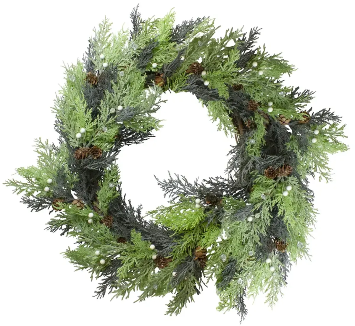 Berry  Cedar and Pine Cone Artificial Christmas Wreath - 24-Inch  Unlit