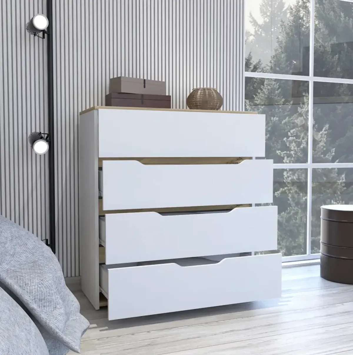 Lynbrook 4-Drawer Dresser White And Light Oak