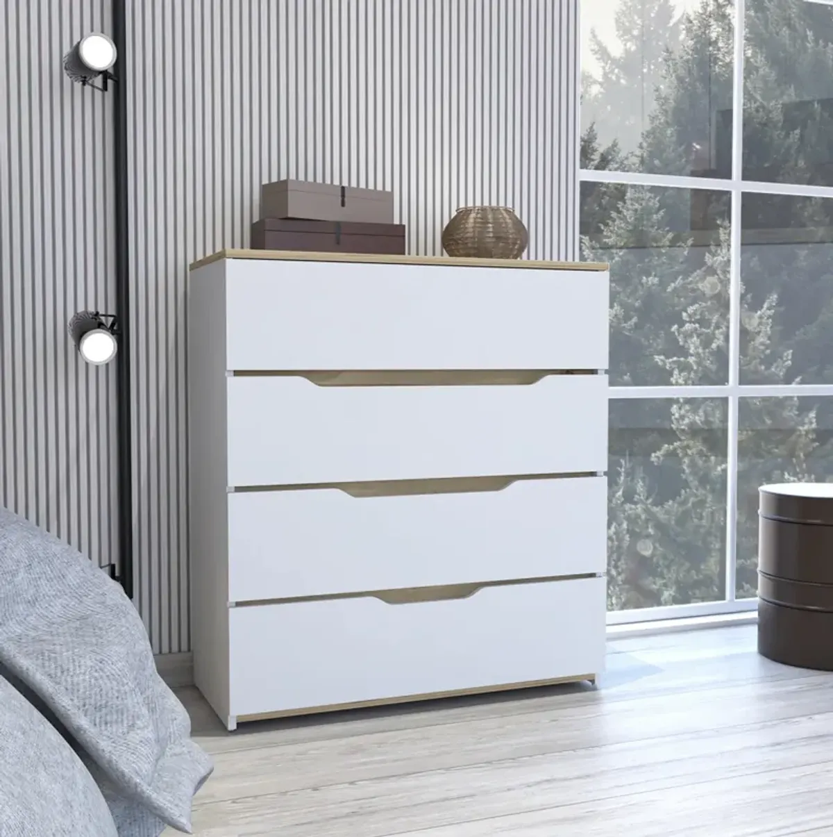 Lynbrook 4-Drawer Dresser White And Light Oak