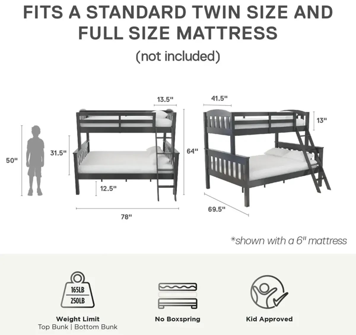 DHP Airlie Twin-Over-Full Bunk Bed with Ladder