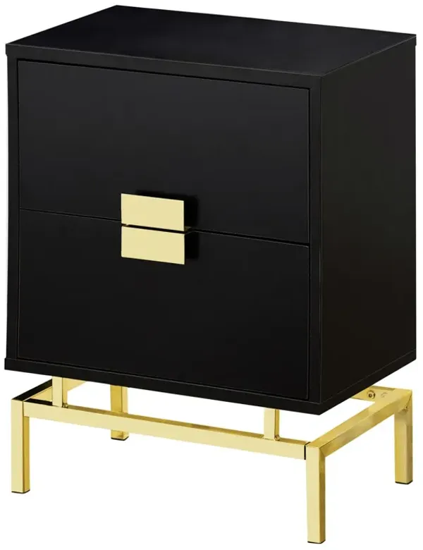 Hivvago 24in Retro 2 Drawer NightStand End Table Cappuccino with Gold Metal Legs