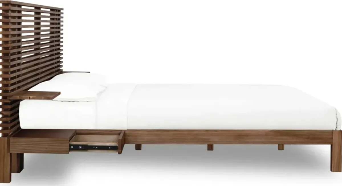 Tanner King-size Solid Ash Wall Bed with Integrated Nightstands in Roux