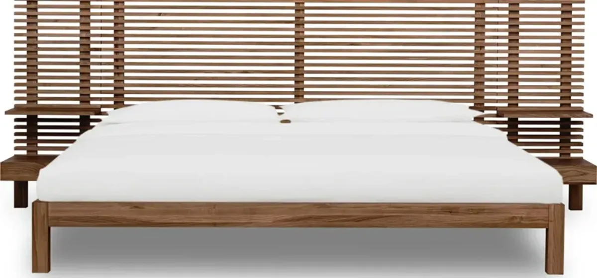 Tanner King-size Solid Ash Wall Bed with Integrated Nightstands in Roux
